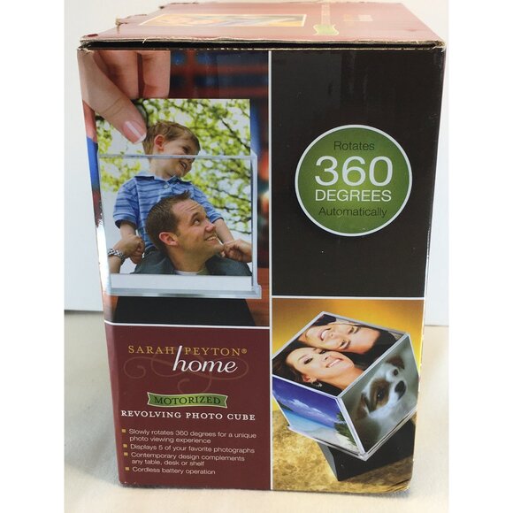Sarah Peyton Home Motorized Revolving Photo Cube Holds Five 4'' x  4'' - NEW - Picture 4 of 7